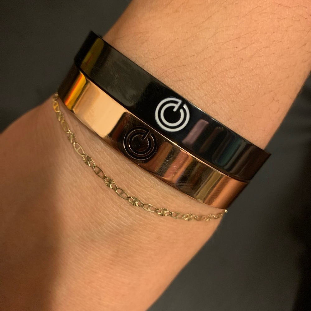 Inspirational engraved stainless steel bracelet.